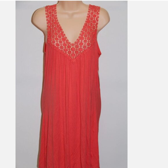 New Kenneth Cole Bikini Swimsuit Cover Up Dress Sz M Coral Crochet - Picture 1 of 6